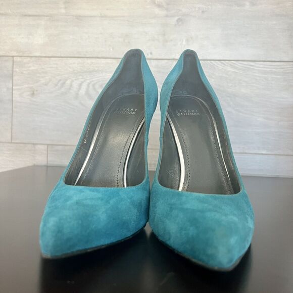 Stuart Weitzman Queen Caribe Turquoise Teal Suede Stiletto Heels Women’s 9.5 M - Picture 5 of 16